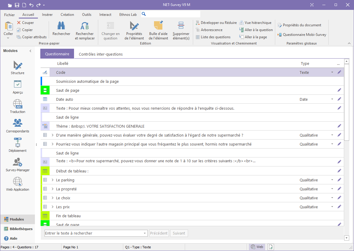 Saisie des questions