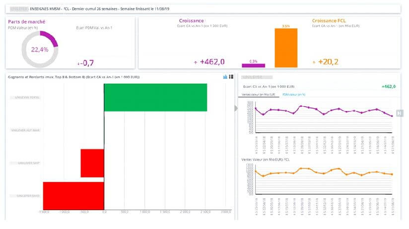 Nielsen Connect Express – exemple de dashboard agrégeant plusieurs indicateurs sur une même page