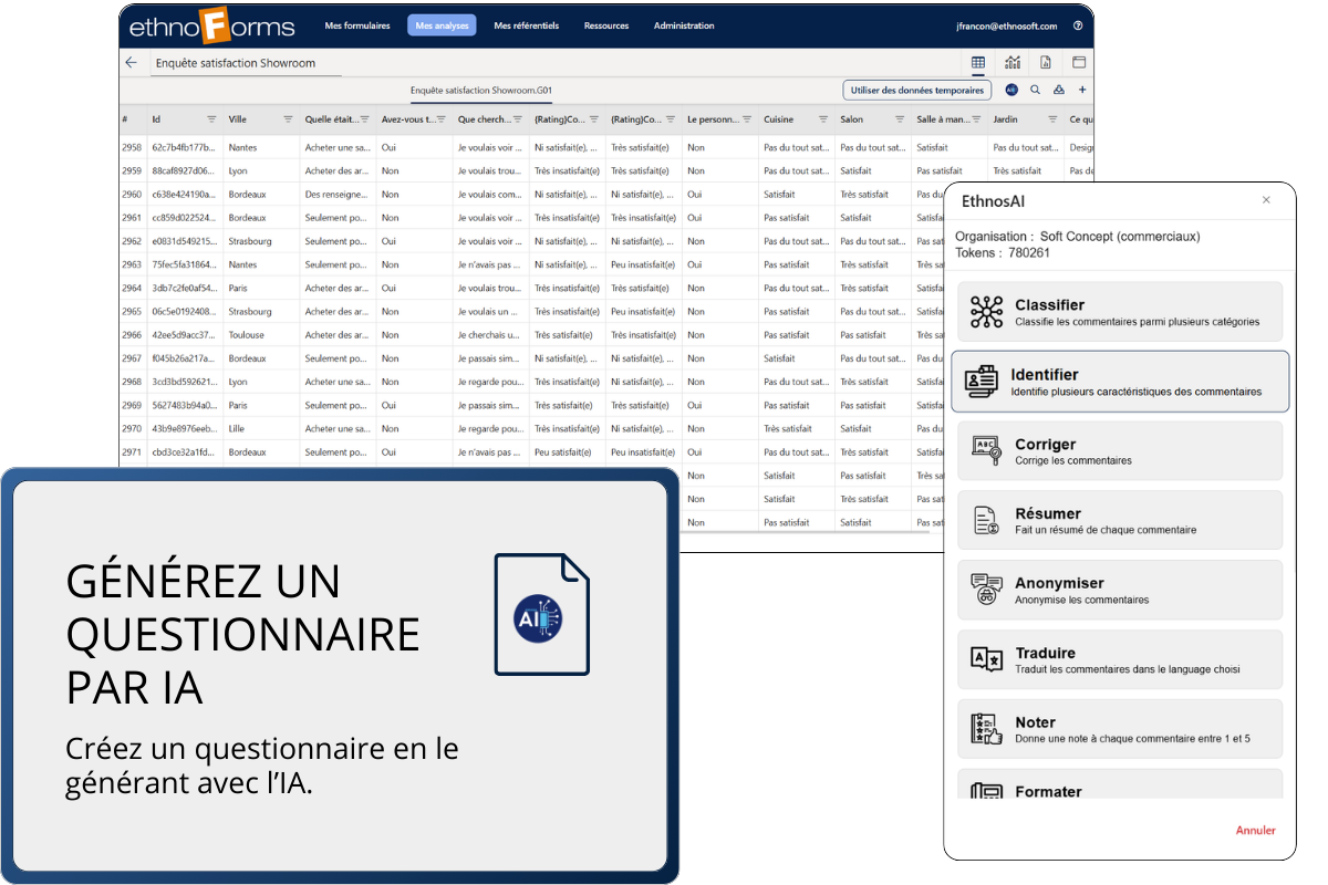 Interface Ethnos avec module d’intelligence artificielle générant un questionnaire