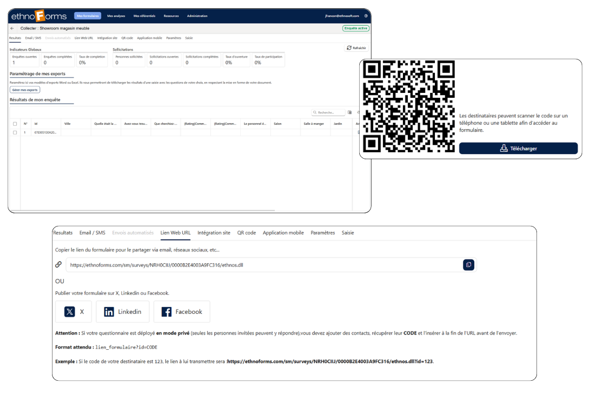 Interface de collecte omnicanale avec génération de QR code et gestion des réponses