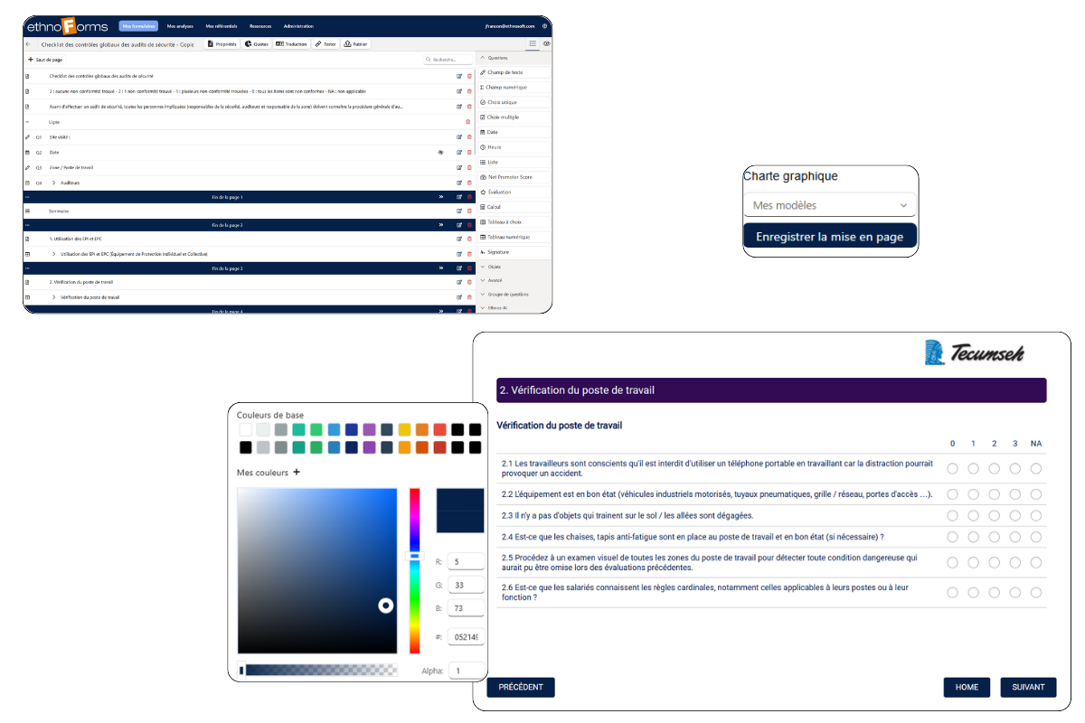 Interface de création de questionnaire pour concevoir une enquête en ligne.
