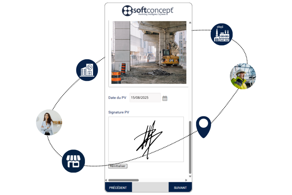 Schéma illustrant les défis de la collecte et du suivi des données dans le secteur du BTP.