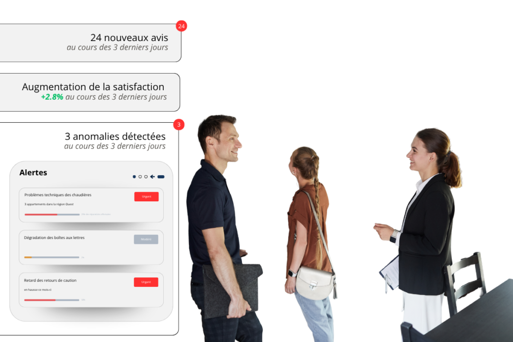 Échange entre un locataire et un professionnel illustrant les défis de l’expérience locataire.