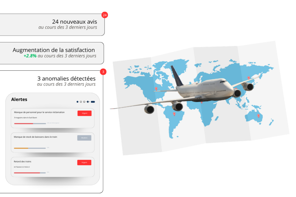 Carte du monde et avion illustrant les défis de l’expérience touristique.