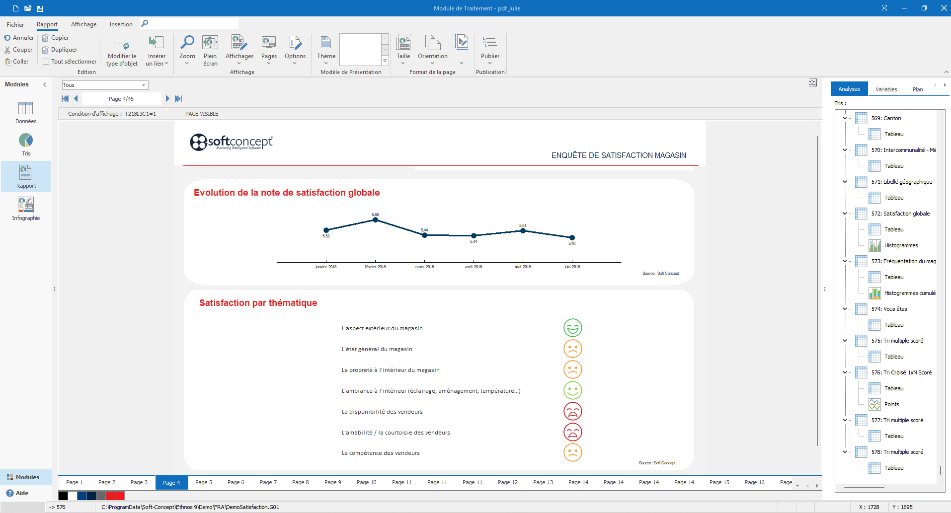 Interface du logiciel Ethnos pour la conception de rapports d’enquêtes.