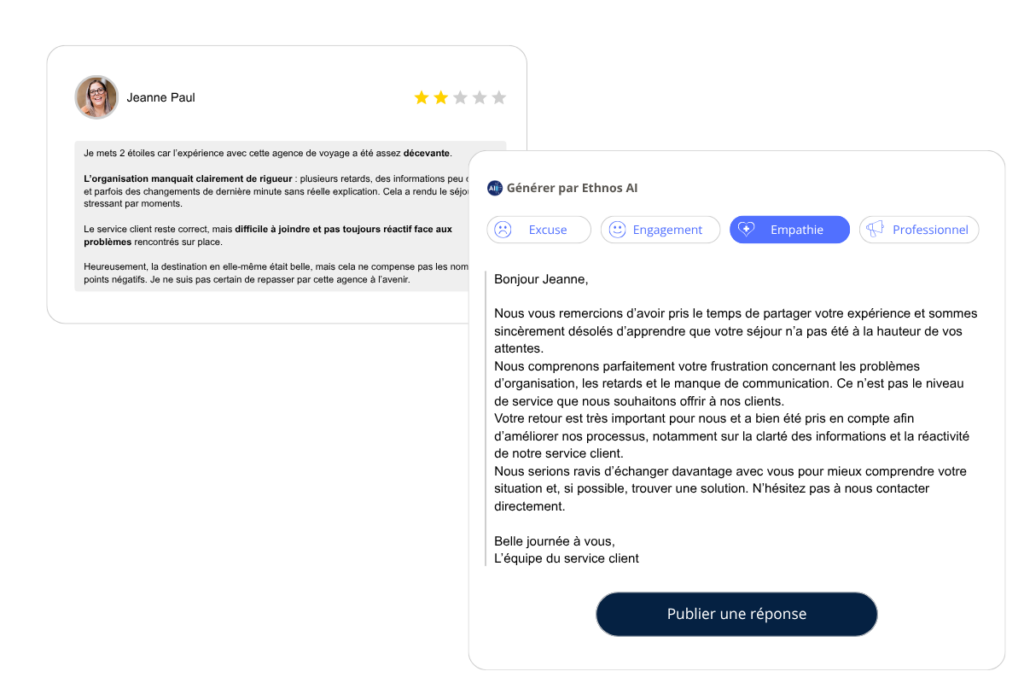 Interface d’analyse de l’expérience touristique avec intelligence artificielle.