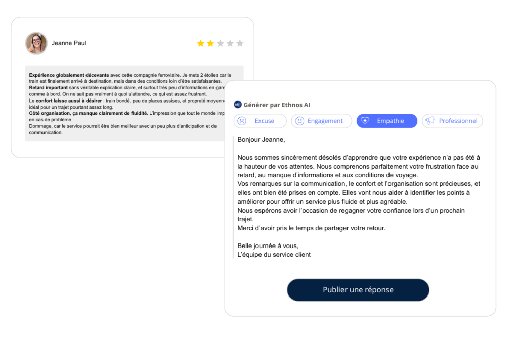 Interface d’analyse de l’expérience voyageur avec intelligence artificielle.