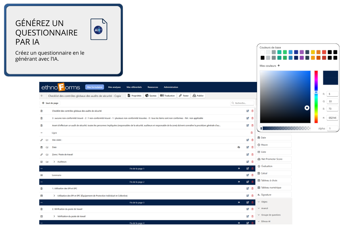 Interface de création d’un questionnaire sur la marque employeur.